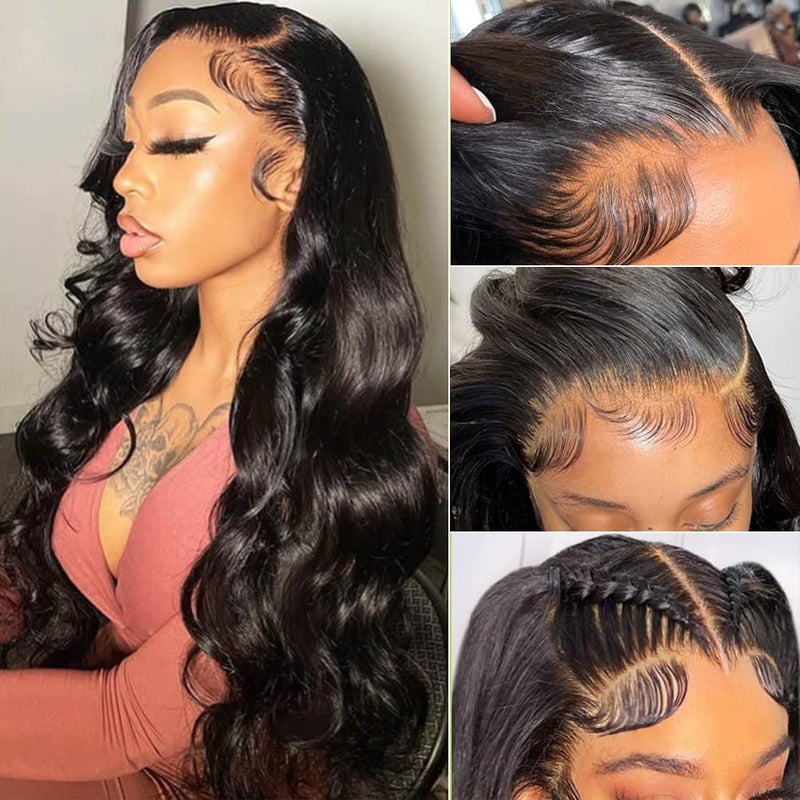 Wingirl 220 Density HD Lace Front Wigs Human Hair Pre Plucked 13x5 Transparent Body Wave Lace Frontal Wig with Baby Hair 12A Glueless Human Hair Wigs for Women Black Color 24 Inch - Image 1